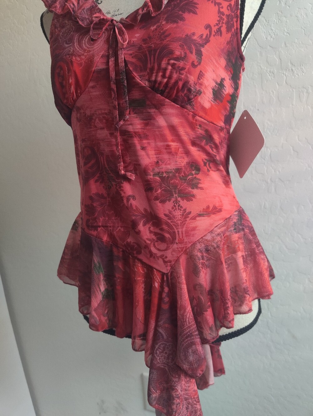 🆕 Rebellious Red Floral Paisley Ruffled Asymmetric Peplum Top Fairy Whimsigoth - Picture 4 of 12